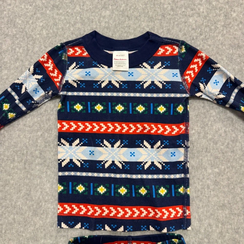 Hanna‎ Andersson Kids 2T Organic Cotton Fair Isle Snowflake Pajama Set Navy Blue